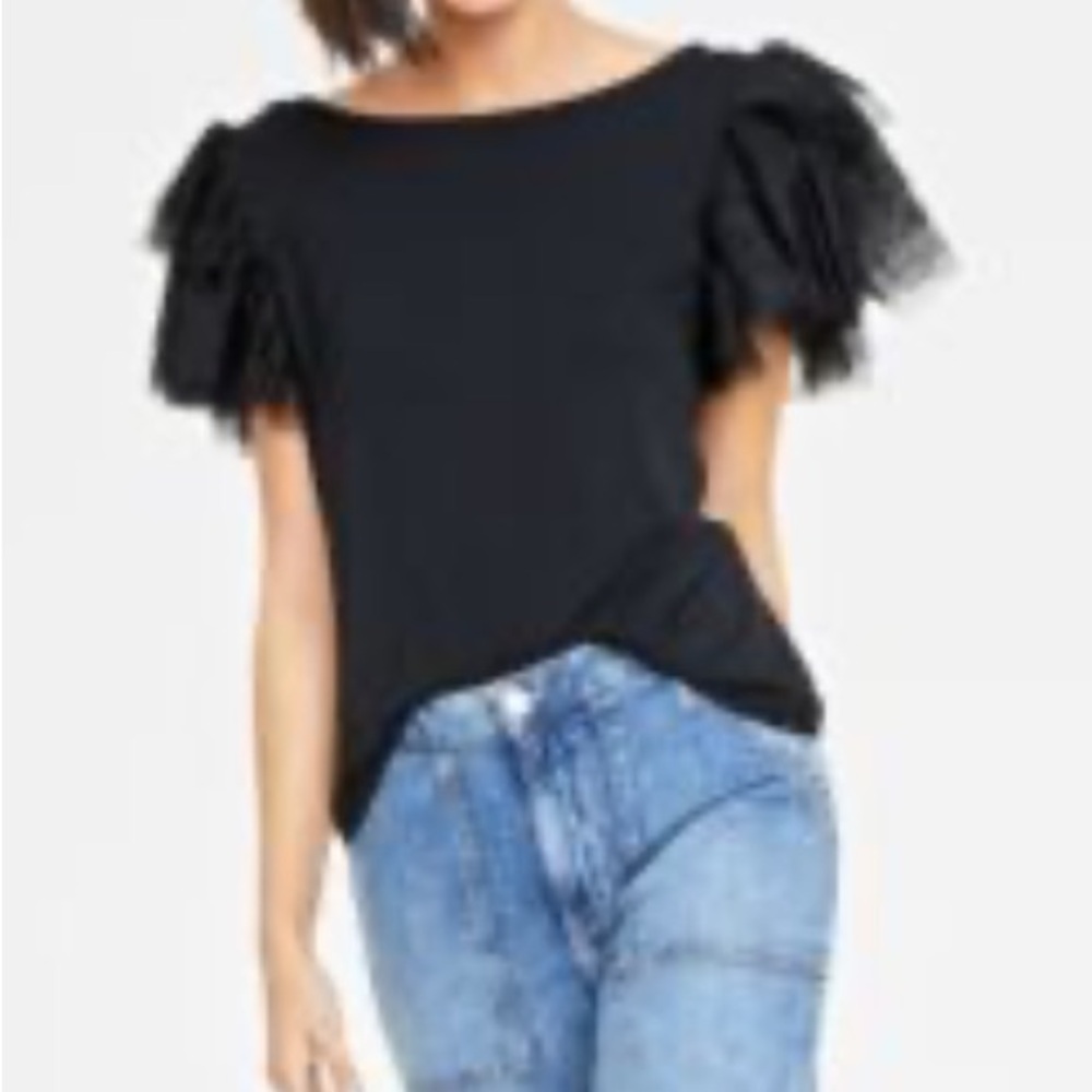 On 34th Women's Tulle Ruffle-Sleeve T-Shirt, Created for Macy's - Large